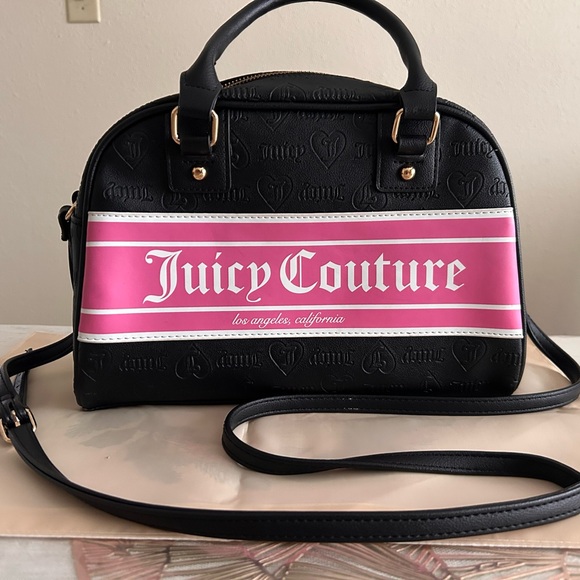 Juicy Couture Handbags - Juicy Couture Black & Hot Pink Dome Satchel with Logo Panel